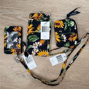 Vera Bradley sunflower mini pouch, lanyard, and double eye glass case